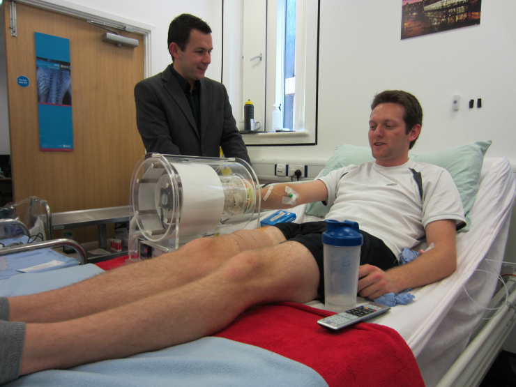 James Betts taking blood from a participant in his breakfast study